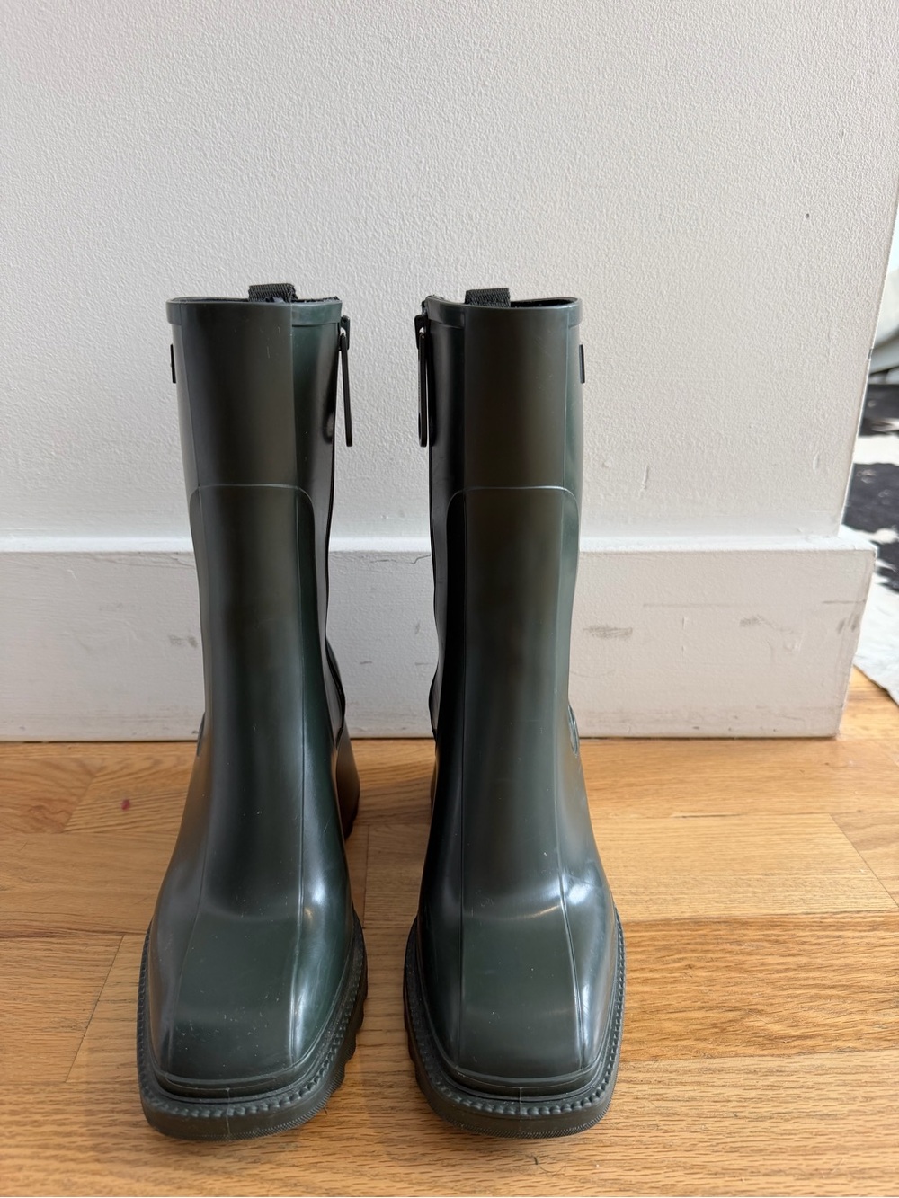 Chloe BETTY RAIN BOOT Dark Green Square-Toe Waterproof Rain Boots